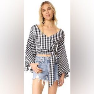 Soncy | Black & White Gingham Tie Waist Long Button Sleeve Wrap Shirt Size 12